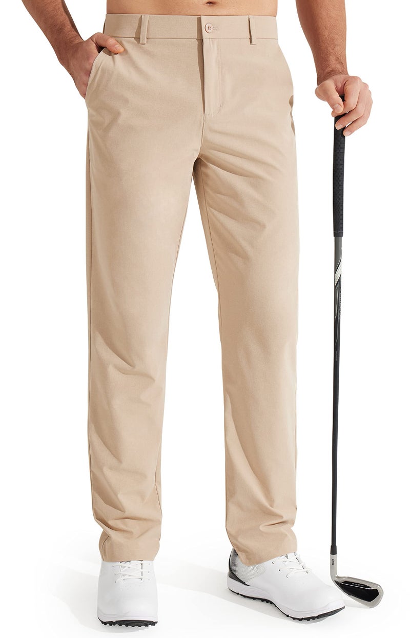 Libin Mens Golf Pants Classic Fit Stretch Work Dress Pants 32" Quick Dry Lightweight Business Casual Trousers Comfort Water Resistant with Pockets, Khaki, 30W x 32L - Image 1