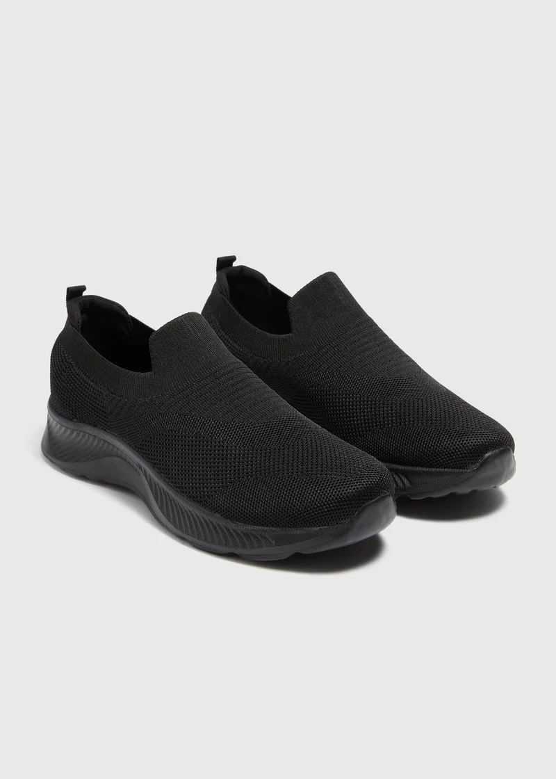 Matalan Black Knit Slip On Trainers