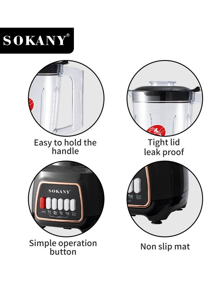 sokany 3-Piece Counter Top Blender Smoothie Maker Mixer With 2 Grinder 1.5 L 600 W SK-03008 Black  - Image 5