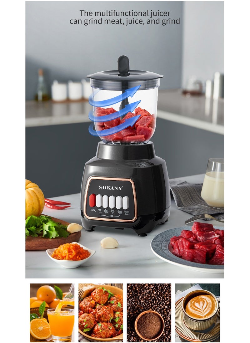 sokany - 3-Piece Counter Top Blender Smoothie Maker Mixer With 2 Grinder 1.5 L 600 W SK-03008 Black - Image 1