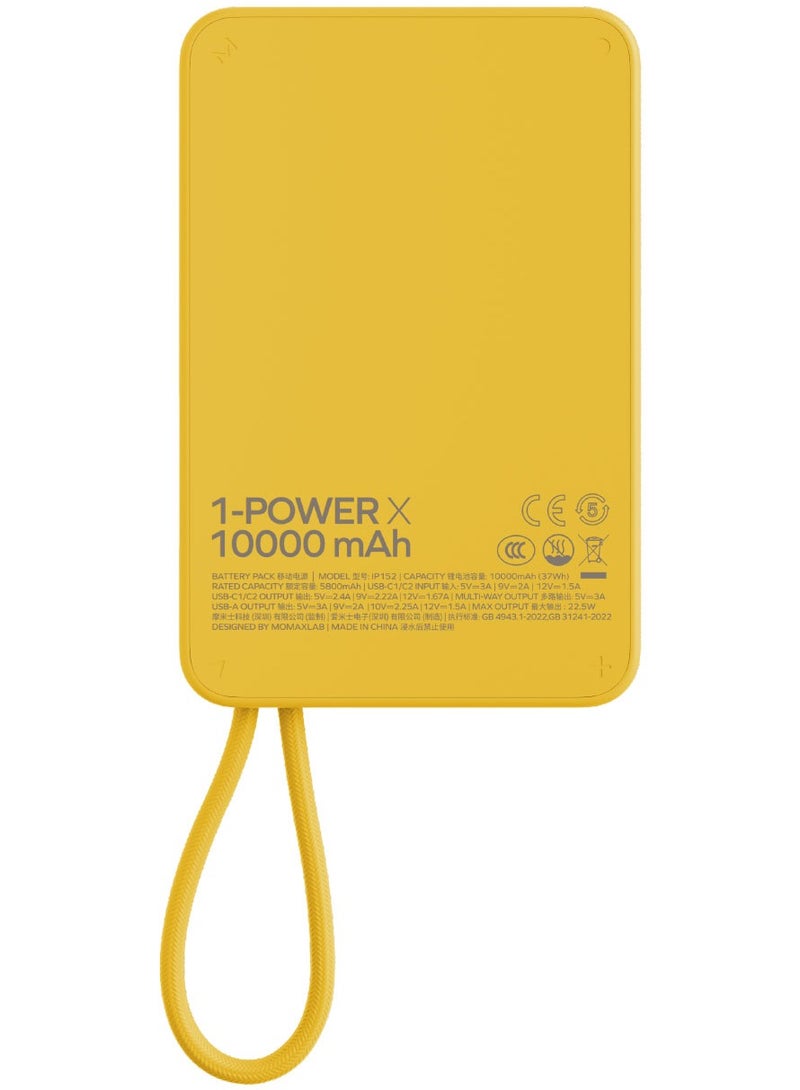 Momax باقة بطارية 1-Power X سعة 10000 مللي أمبير مع كابل USB-C PD مدمج - أصفر - Image 3
