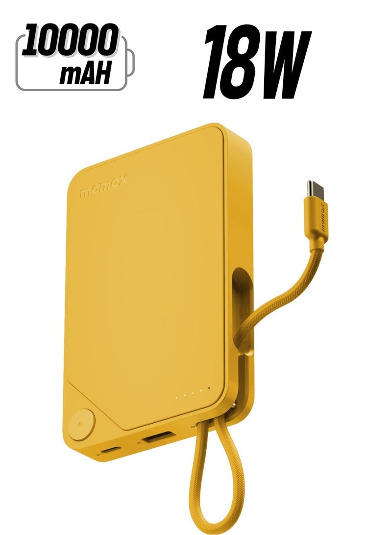 Momax باقة بطارية 1-Power X سعة 10000 مللي أمبير مع كابل USB-C PD مدمج - أصفر - Image 1