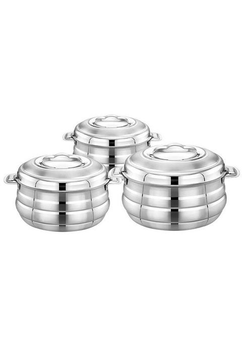 Set of 3 Stainless Steel Hotpot Silver