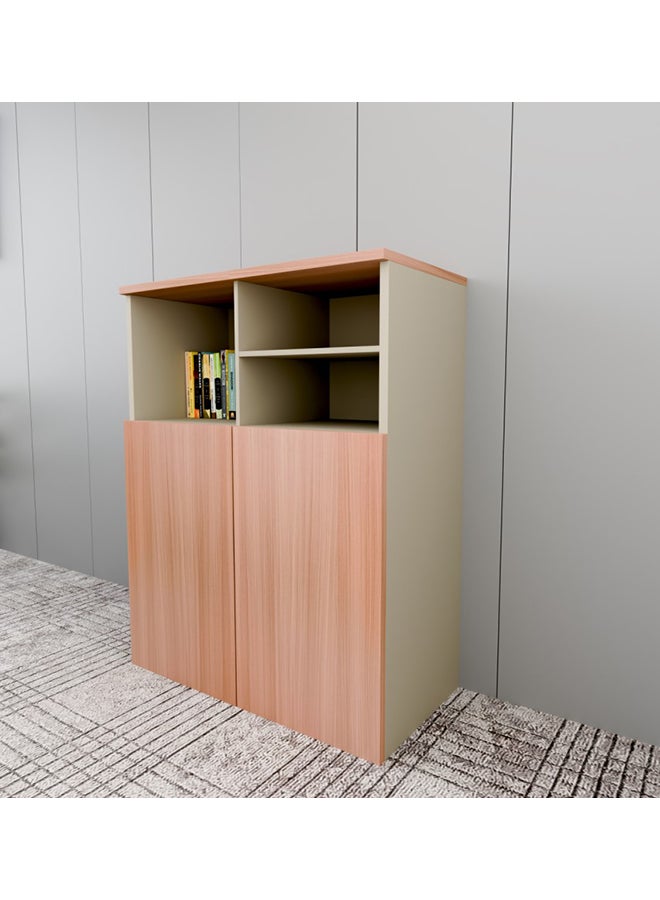 NEO FRONT FURNITURE Manager Office Low Cabinet – Beige & Brown Finish with 2-Door Storage, Compact Wooden Cabinet for Executive Office 800×400×800 mm (XS-Y-08-B)  - Image 1