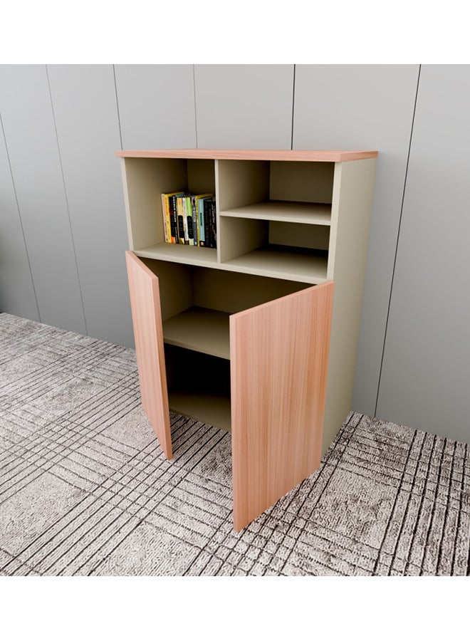 NEO FRONT FURNITURE Manager Office Low Cabinet – Beige & Brown Finish with 2-Door Storage, Compact Wooden Cabinet for Executive Office 800×400×800 mm (XS-Y-08-B)  - Image 4