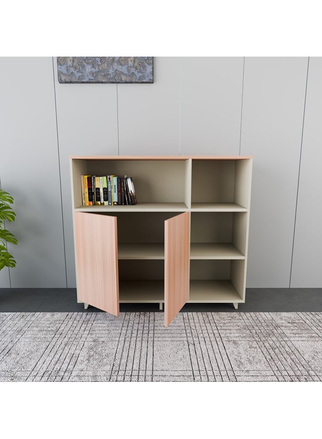NEO FRONT FURNITURE Manager Office Low Cabinet – Beige & Brown Finish with 2-Door Storage, Compact Wooden Cabinet for Executive Office 800×400×800 mm (XS-Y-08-B)  - Image 5