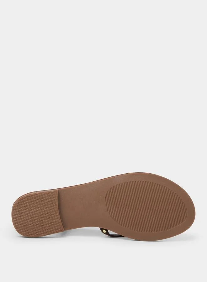 Styli Brown Studded Flat Sandals for Women | Best Price UAE