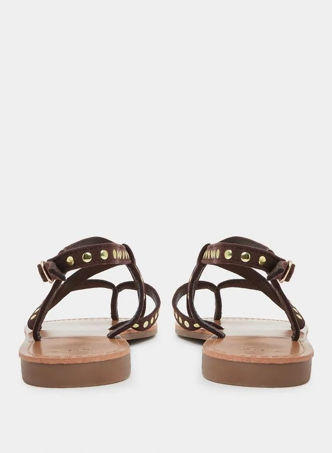 Styli Brown Studded Flat Sandals for Women | Best Price UAE