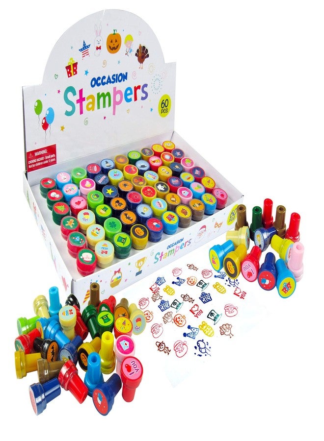 TINYMILLS Tiny Mills 60 Pcs Holidays and Occasions Assorted Stampers for Kids 60 Different Stamper Designs Scrapbooking Craft Stampers Teacher Stampers - Image 1