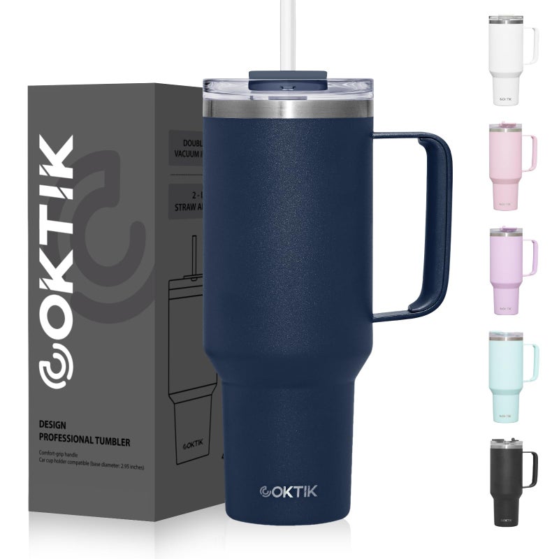 COKTIK 40 oz Tumbler With Handle and Straw Lid  Vacuum Insulated Travel Coffee Mug Stainless Steel Insulated Cup for Beverages  Leak-proof  Cupholder Friendly(Navy) - Image 1