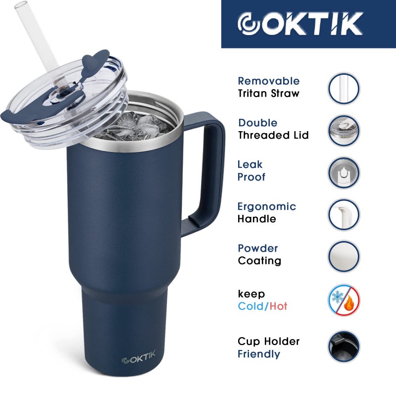 COKTIK 40 oz Tumbler With Handle and Straw Lid  Vacuum Insulated Travel Coffee Mug Stainless Steel Insulated Cup for Beverages  Leak-proof  Cupholder Friendly(Navy) - Image 2