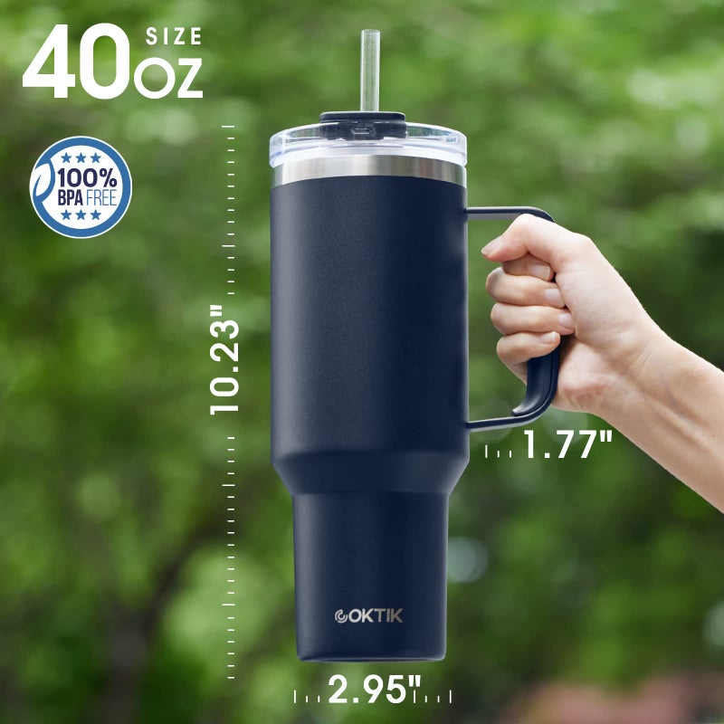 COKTIK 40 oz Tumbler With Handle and Straw Lid  Vacuum Insulated Travel Coffee Mug Stainless Steel Insulated Cup for Beverages  Leak-proof  Cupholder Friendly(Navy) - Image 4