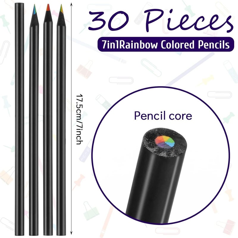 Excefore Black Wooden Rainbow Colored Pencils, 30 Pieces Multi-Colored Pencils For Kids, 7 Color In 1 Pencil, Assorted Colors For Drawing, Coloring, Sketching, Art Supplies - Image 3