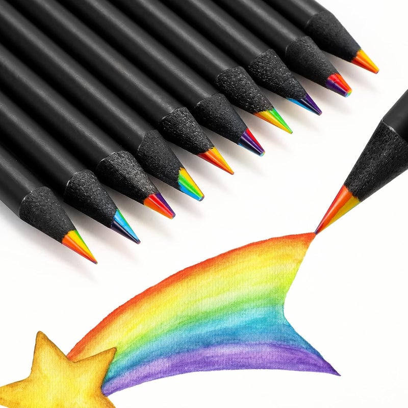 Excefore Black Wooden Rainbow Colored Pencils, 30 Pieces Multi-Colored Pencils For Kids, 7 Color In 1 Pencil, Assorted Colors For Drawing, Coloring, Sketching, Art Supplies - Image 1