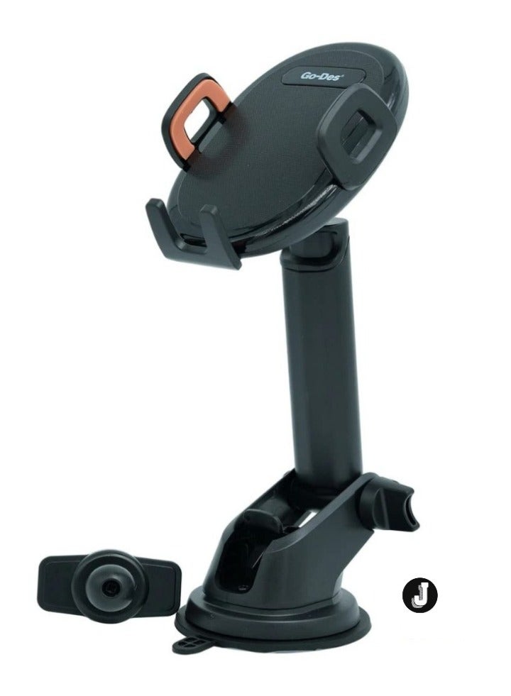 JAJEEK 2-in-1 Mini Folding Car Mount Phone Holder – Auto-Tightening Kickstand for Secure Car Dashboard & Desk Use - Image 1