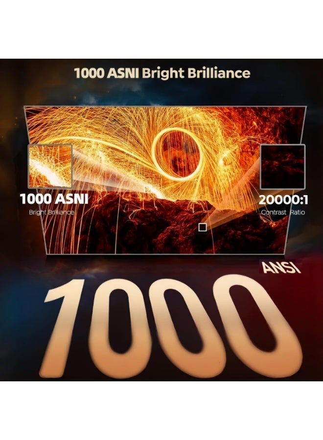 4K Portable Projector 1000 ANSI Lumens Native 1080P FHD Smart Android OS Built-in Apps Auto Focus WiFi Bluetooth 300 Inch Display Indoor Outdoor Home Theater Office Use - Image 3