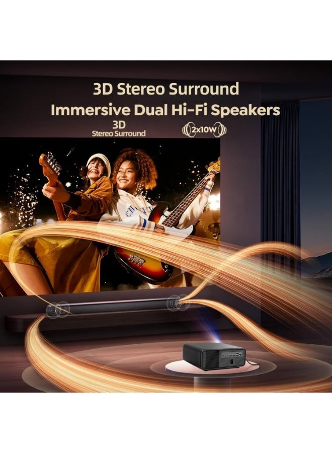 4K Portable Projector 1000 ANSI Lumens Native 1080P FHD Smart Android OS Built-in Apps Auto Focus WiFi Bluetooth 300 Inch Display Indoor Outdoor Home Theater Office Use - Image 5