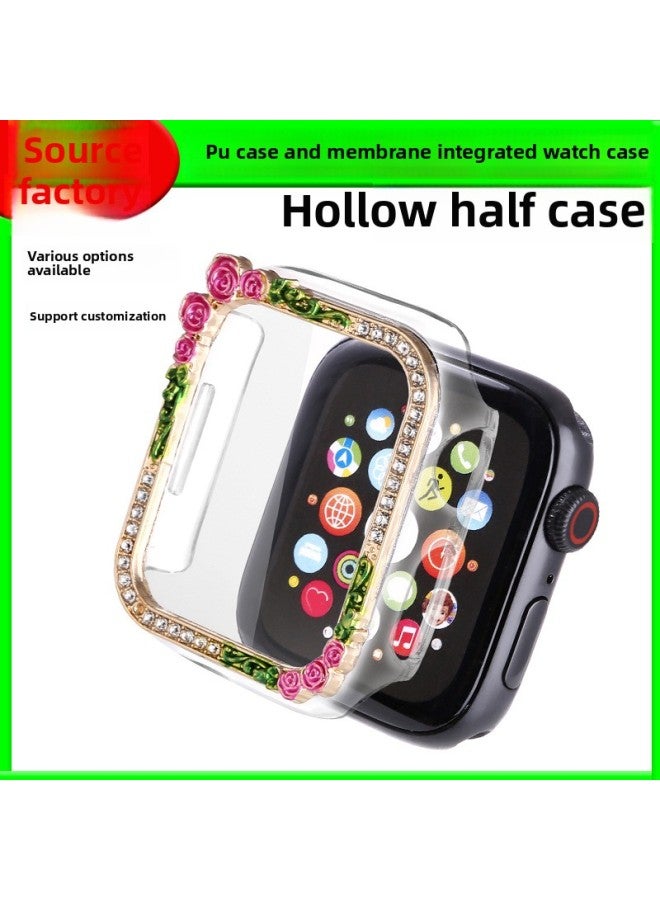 Loquat For Apple Watch Single Rai Diamond Flower Electroplated Integrated Tempered Film Protective Shell Iwatch567SE8 Representative Shell-Color:Gold-Overall Dimensions:41mm (universal 40 41)456789generati  - Image 2