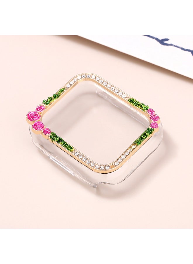 Loquat For Apple Watch Single Rai Diamond Flower Electroplated Integrated Tempered Film Protective Shell Iwatch567SE8 Representative Shell-Color:Gold-Overall Dimensions:41mm (universal 40 41)456789generati  - Image 1