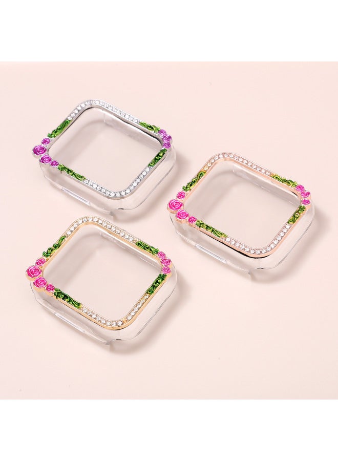 Loquat For Apple Watch Single Rai Diamond Flower Electroplated Integrated Tempered Film Protective Shell Iwatch567SE8 Representative Shell-Color:Gold-Overall Dimensions:41mm (universal 40 41)456789generati  - Image 3