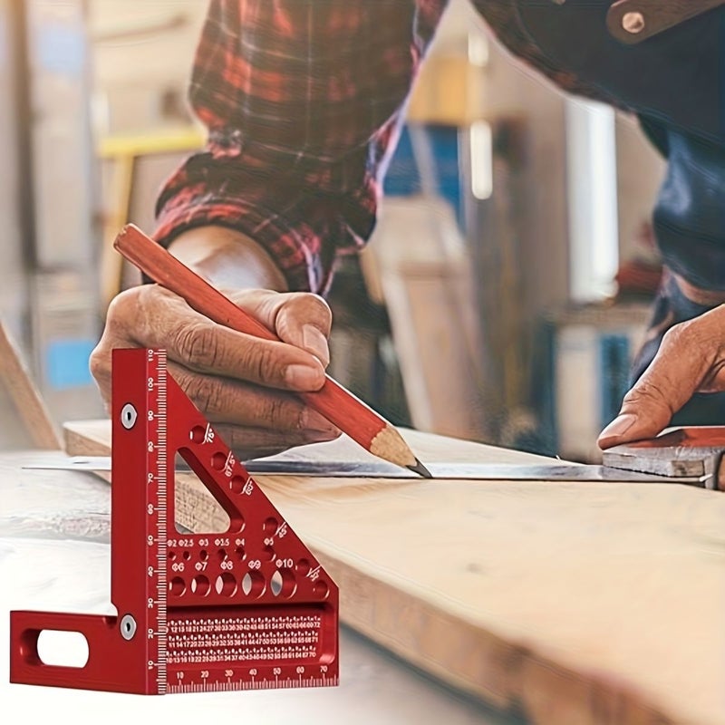 Red Multifunctional Woodworking Ruler Angle Measuring Scribing Locator with Drilling Tool - Image 3