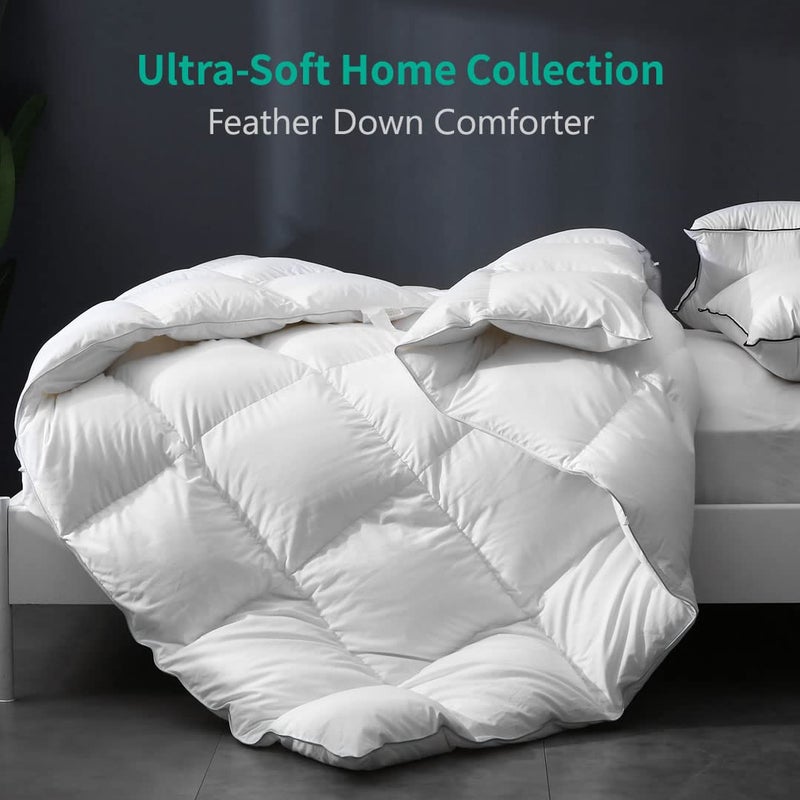 APSMILE Luxury All Season Down Feather Fibers Comforter Full/Queen Size Duvet Insert - 100% Organic Cotton, High Fill Power Medium Warmth, (Ivory White, 90X90) - Image 2