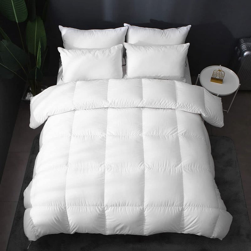 APSMILE Luxury All Season Down Feather Fibers Comforter Full/Queen Size Duvet Insert - 100% Organic Cotton, High Fill Power Medium Warmth, (Ivory White, 90X90) - Image 4