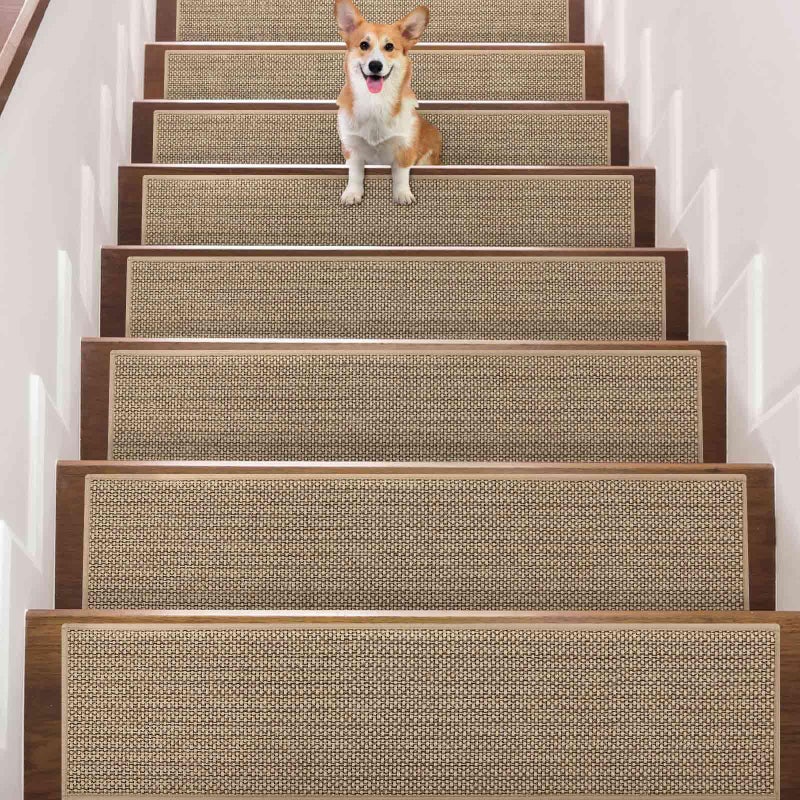 Seloom 9" x36" Stair Treads Non Slip Carpet for Wooden Steps Indoor, Peel and Stick Extra Wide Stair Tread Step Pads with Reusable Adhesive for Dogs Kids Elders, Machine Washable, 15 Pack, Beige - Image 1