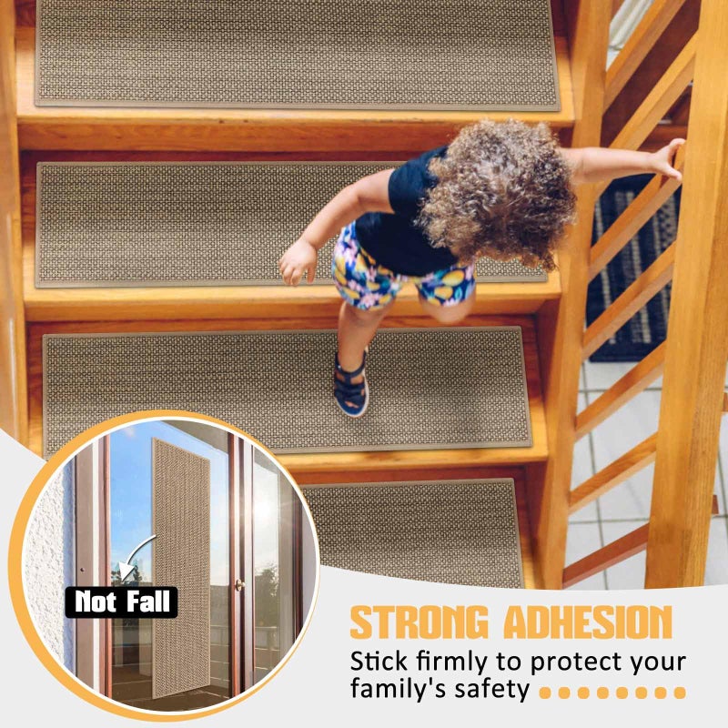 Seloom 9" x36" Stair Treads Non Slip Carpet for Wooden Steps Indoor, Peel and Stick Extra Wide Stair Tread Step Pads with Reusable Adhesive for Dogs Kids Elders, Machine Washable, 15 Pack, Beige - Image 5