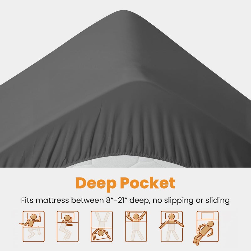 MATBEBY Bedding Quilted Fitted Queen Mattress Pad Cooling Breathable Fluffy Soft Mattress Pad Stretches up to 21 Inch Deep, Queen Size, Dark Grey, Mattress Topper Mattress Protector - Image 4