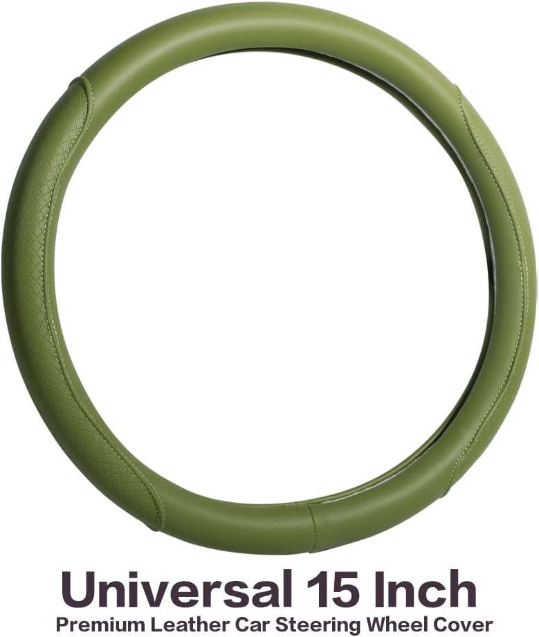 VARGTR Steering Wheel Cover - Microfiber Leather with Classic Embossing, Anti-Slip Breathable Fit 15 Inch Wheel Protector (Green) - Image 5