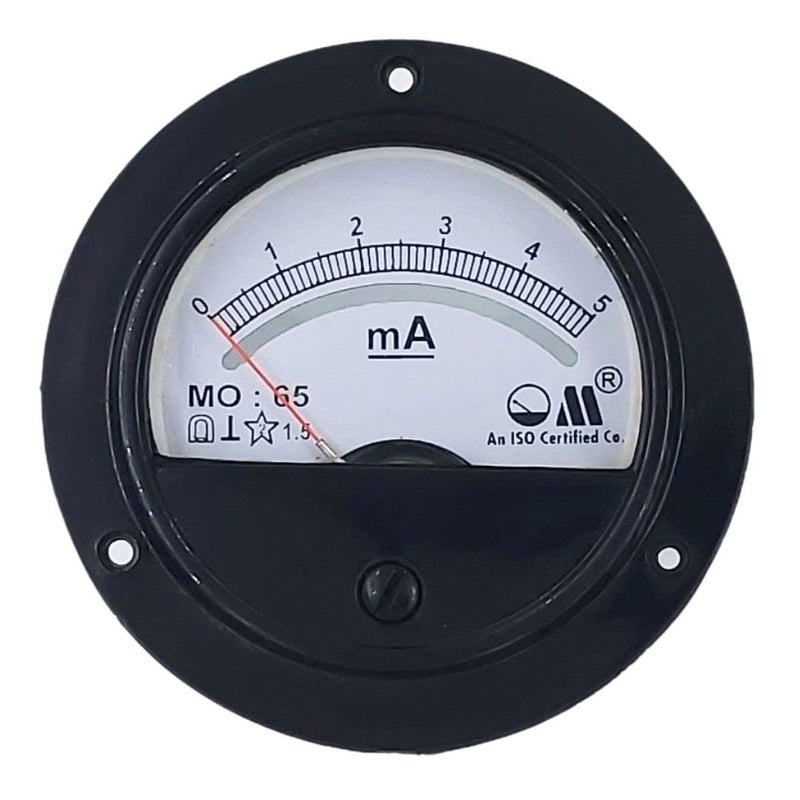 OM Meters MO-65 Round Moving Coil Analog Panel Meter 5mA Milli Ammeter (Black) (80mm) - Image 1