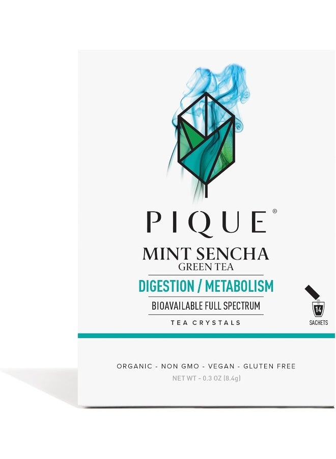 Pique Organic Mint Green Tea Crystals - Support Healthy Digestion, Immunity and Energy. Caffeinated Green Tea with Spearmint - 14 Single Serve Sticks (Pack of 1) - Image 1