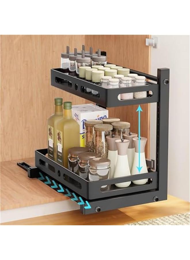 HOOKOR 2 Tier Under Sink Organizer and Storage, Heavy Duty Sliding Under Sink Shelf, L Shaped Pull Out Cet Basket Organizer, Multi-Purpose Slide Out Organizer Rack for Bathroom, Kitchen (Black)  - Image 1