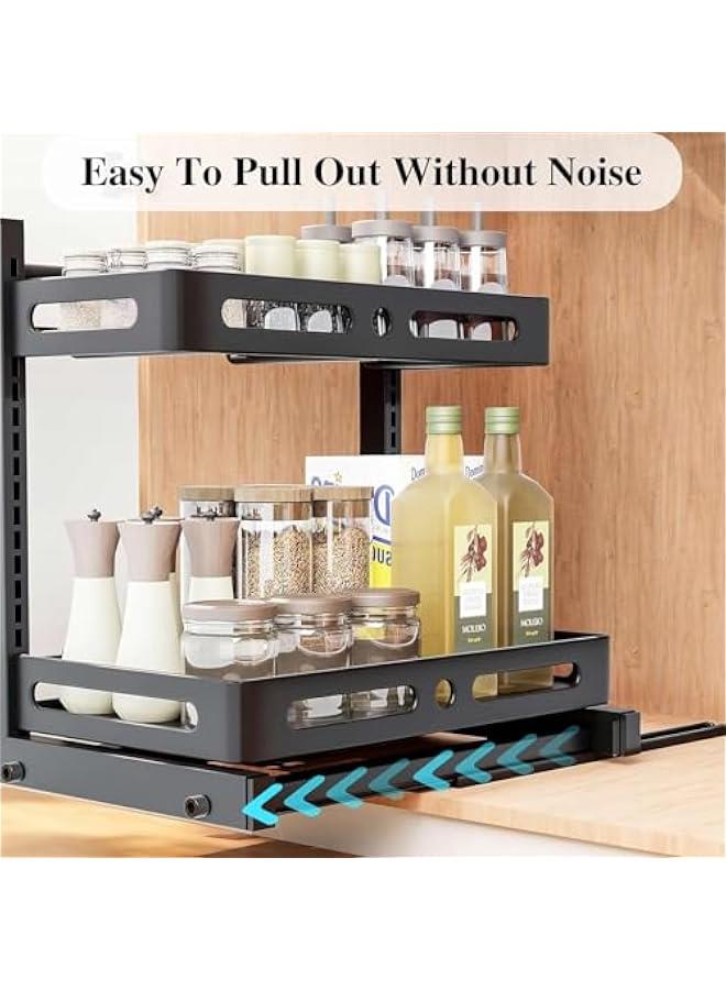 HOOKOR 2 Tier Under Sink Organizer and Storage, Heavy Duty Sliding Under Sink Shelf, L Shaped Pull Out Cet Basket Organizer, Multi-Purpose Slide Out Organizer Rack for Bathroom, Kitchen (Black)  - Image 2
