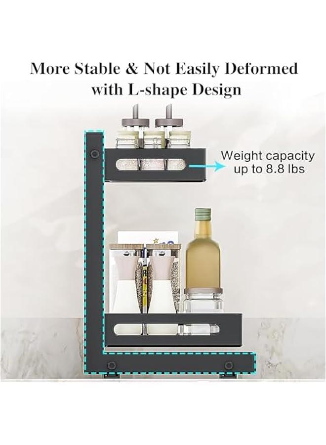 HOOKOR 2 Tier Under Sink Organizer and Storage, Heavy Duty Sliding Under Sink Shelf, L Shaped Pull Out Cet Basket Organizer, Multi-Purpose Slide Out Organizer Rack for Bathroom, Kitchen (Black)  - Image 4