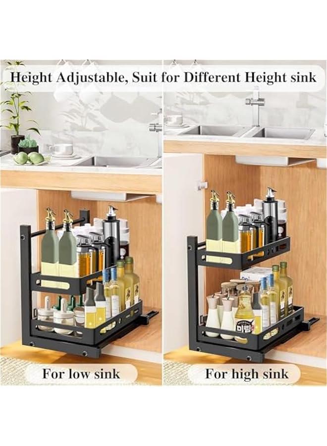 HOOKOR 2 Tier Under Sink Organizer and Storage, Heavy Duty Sliding Under Sink Shelf, L Shaped Pull Out Cet Basket Organizer, Multi-Purpose Slide Out Organizer Rack for Bathroom, Kitchen (Black)  - Image 5
