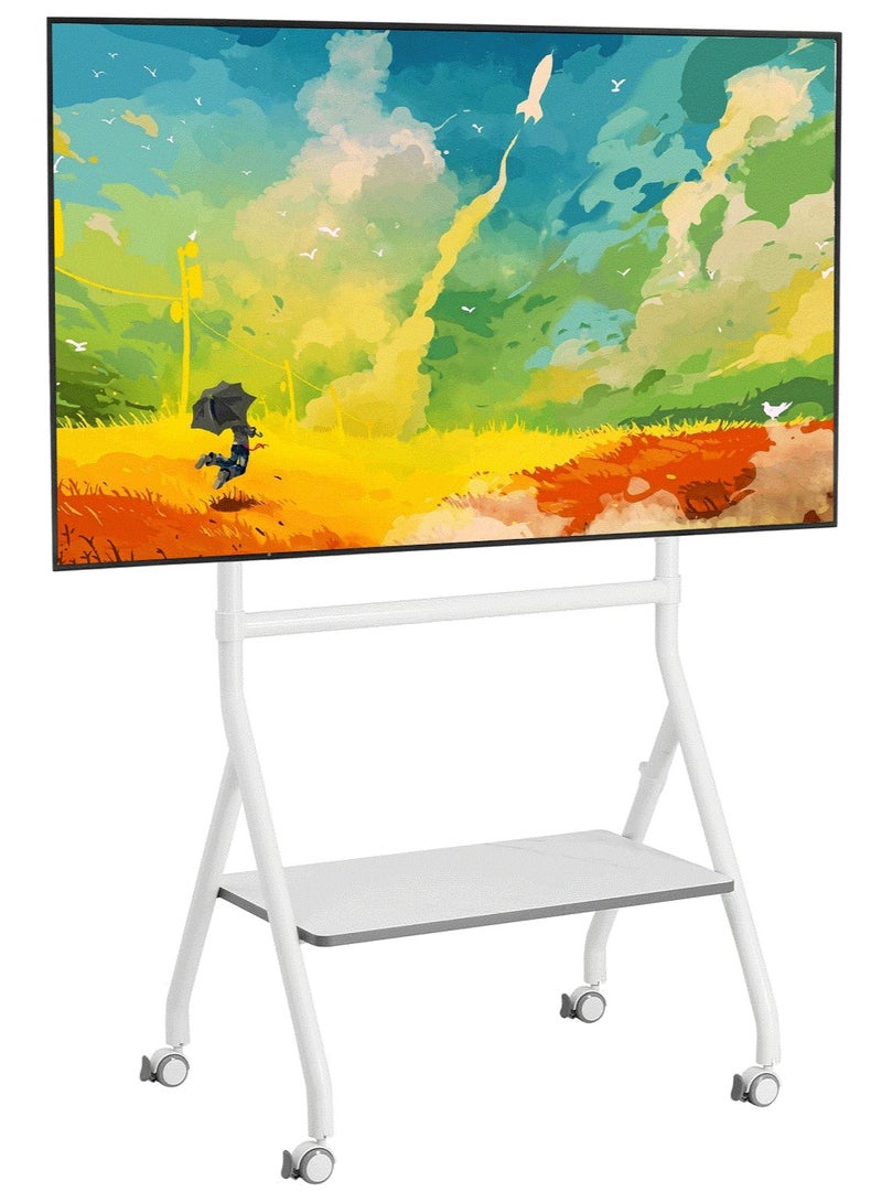 BEETEC Mobile TV Stand for 32–86 Inch Screens, Height Adjustable Rolling TV Cart with Lockable Wheels, VESA 600x400mm, Max Load 45 kg, Cable Management, Sliding Pivot, Shelf Load 10kg , White | TF-RG9W - Image 1