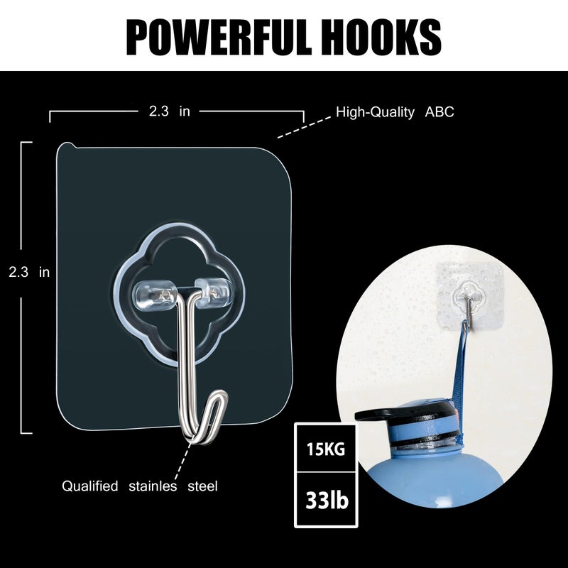 DKHDBD Adhesive Hooks, 32 Pack 33lb(Max) Sticky Hooks, Transparent Reusable Removable Adhesive Hooks for Hanging, Wall Hooks for Hanging Can be Use for Kitchen Bathroom Shower Outdoor Home Improvement - Image 2