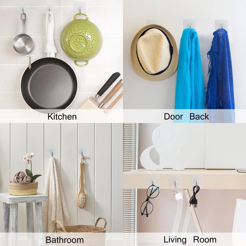 DKHDBD Adhesive Hooks, 32 Pack 33lb(Max) Sticky Hooks, Transparent Reusable Removable Adhesive Hooks for Hanging, Wall Hooks for Hanging Can be Use for Kitchen Bathroom Shower Outdoor Home Improvement - Image 5