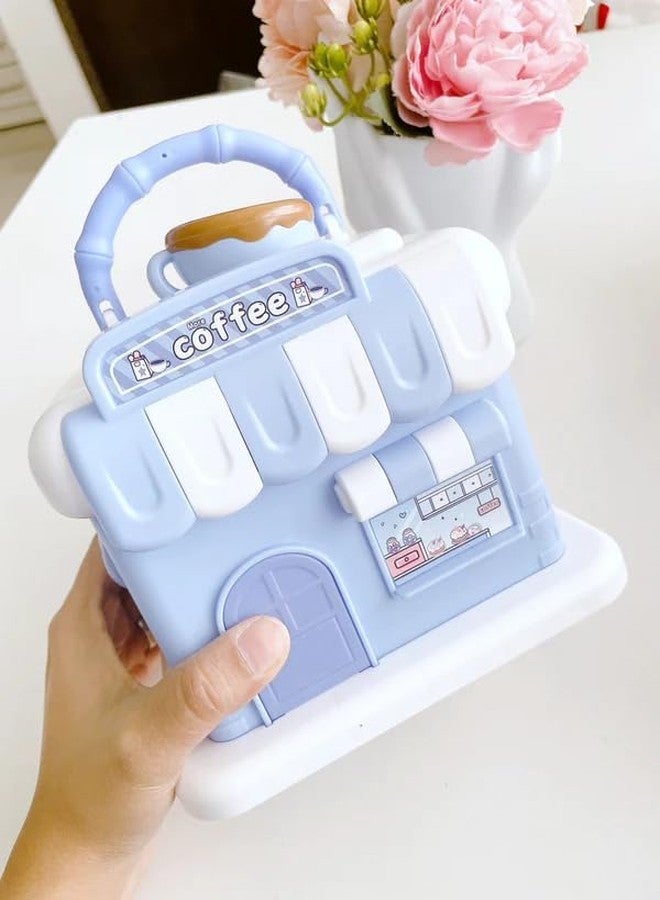 SQUICKLE Cute Cartoon Creative Portable Piggy Bank | Money Saving Box with Combination Lock | Mini Coin Bank Gifts for Boys and Girls, Best Return Gifts for Kids (Pack of 1) (Coffee Shop - Blue) - Image 2