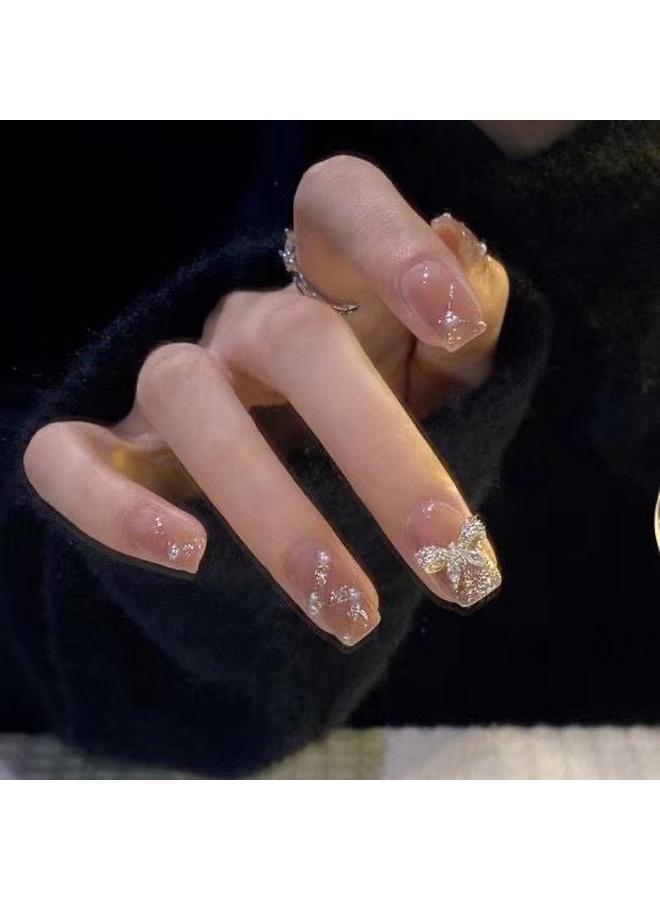 Bluejw Hand-Wearing Nail Pieces Advanced Sense White Fake Nail Nail Pieces Explosive Ins Wind Broken Diamond Butterfly Special Patch  - Image 1