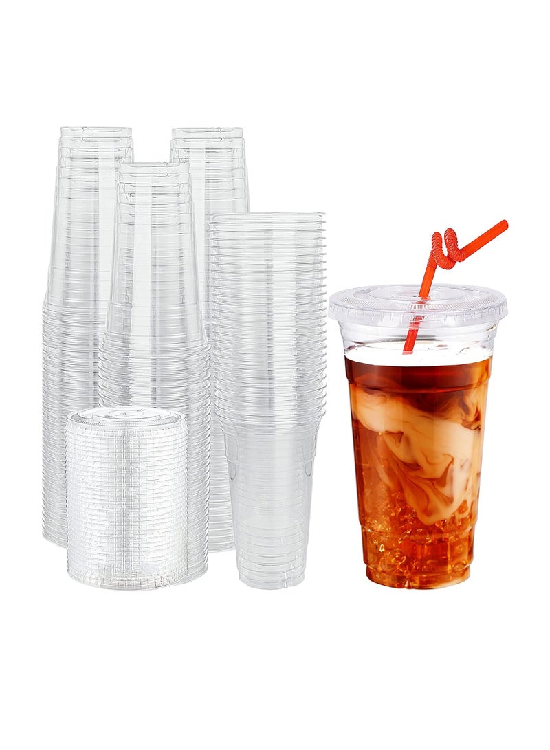 24oz Clear Plastic Cups with flat Lids  Disposable Cold Drink Cups for Smoothies, Juice, Iced Coffee & Beverages – Perfect for Parties, Events, Cafes & Takeaway - Image 1