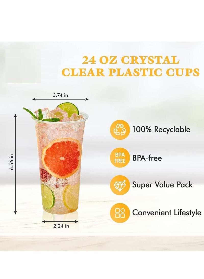 24oz Clear Plastic Cups with flat Lids  Disposable Cold Drink Cups for Smoothies, Juice, Iced Coffee & Beverages – Perfect for Parties, Events, Cafes & Takeaway - Image 3