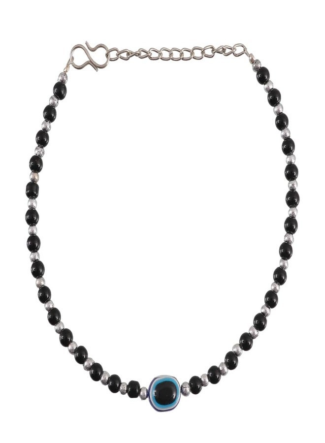 Vientiq Silver-Plated Black Beaded Evil-Eye Handmade Anklet for Women & Girls - Image 1