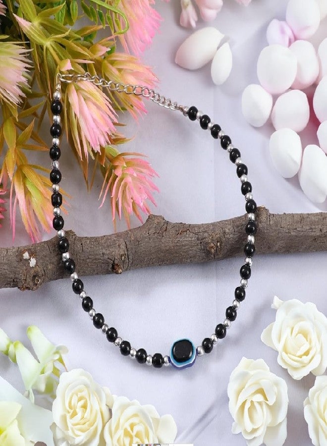 Vientiq Silver-Plated Black Beaded Evil-Eye Handmade Anklet for Women & Girls - Image 5