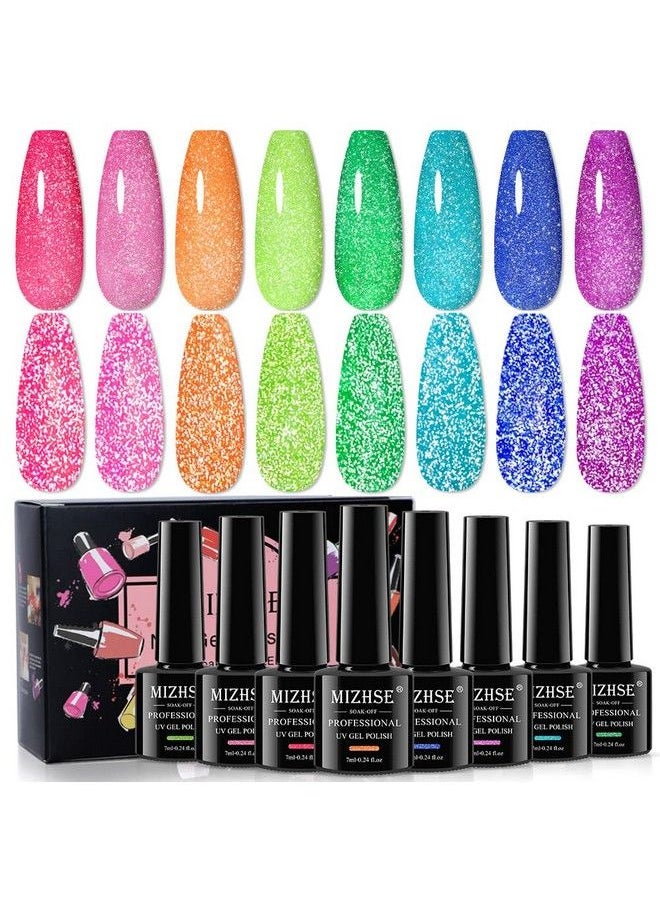 MIZHSE Neon Reflective Gel Polish Set Reflective Glitter Gel Polishsparkly Shiny Disco Shimmer Nail Polish Gel Kit Fluorescent Bright Uv Led Soak Off Nail Gel Polish For Diy Nail Art Salon  - Image 2