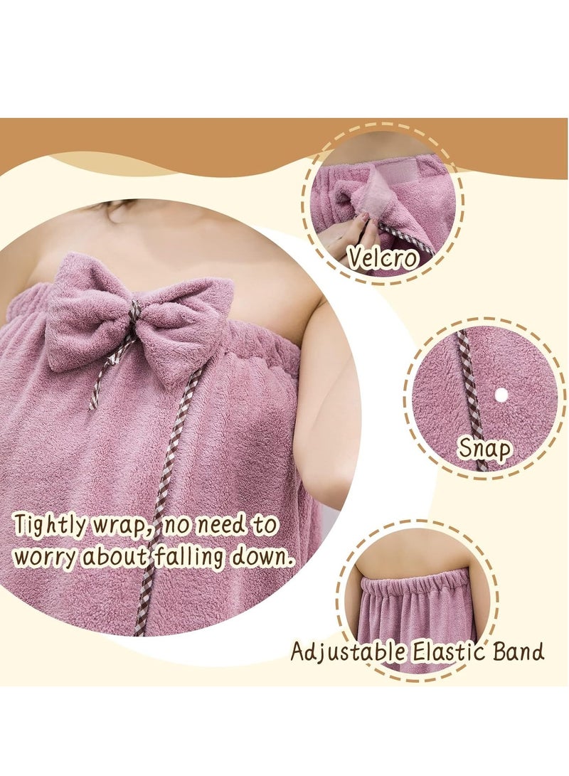 Microfiber Bath Towel Wrap Soft Lightweight Bath Body Wrap with Hair Drying Towel and Velcro Adjustable Soft Spa Bathroom Shower Wrap with Super Absorbent for Drying Hair and Body Purple