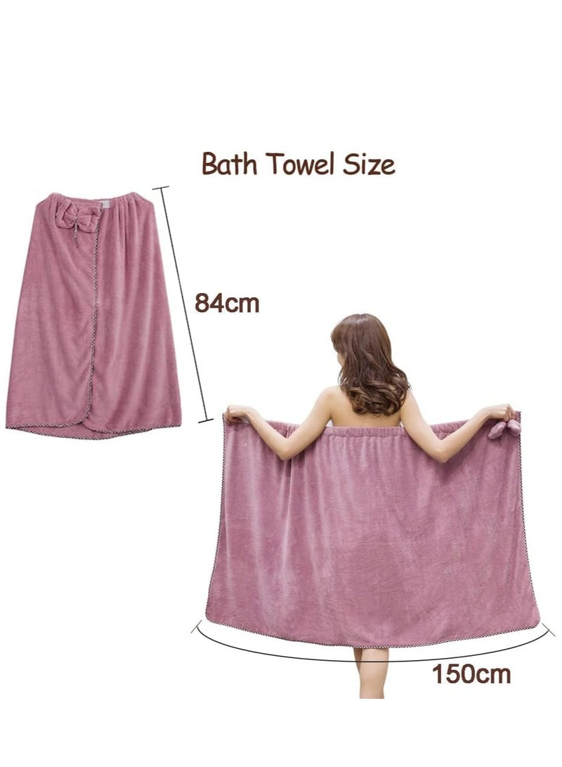 Microfiber Bath Towel Wrap Soft Lightweight Bath Body Wrap with Hair Drying Towel and Velcro Adjustable Soft Spa Bathroom Shower Wrap with Super Absorbent for Drying Hair and Body Purple