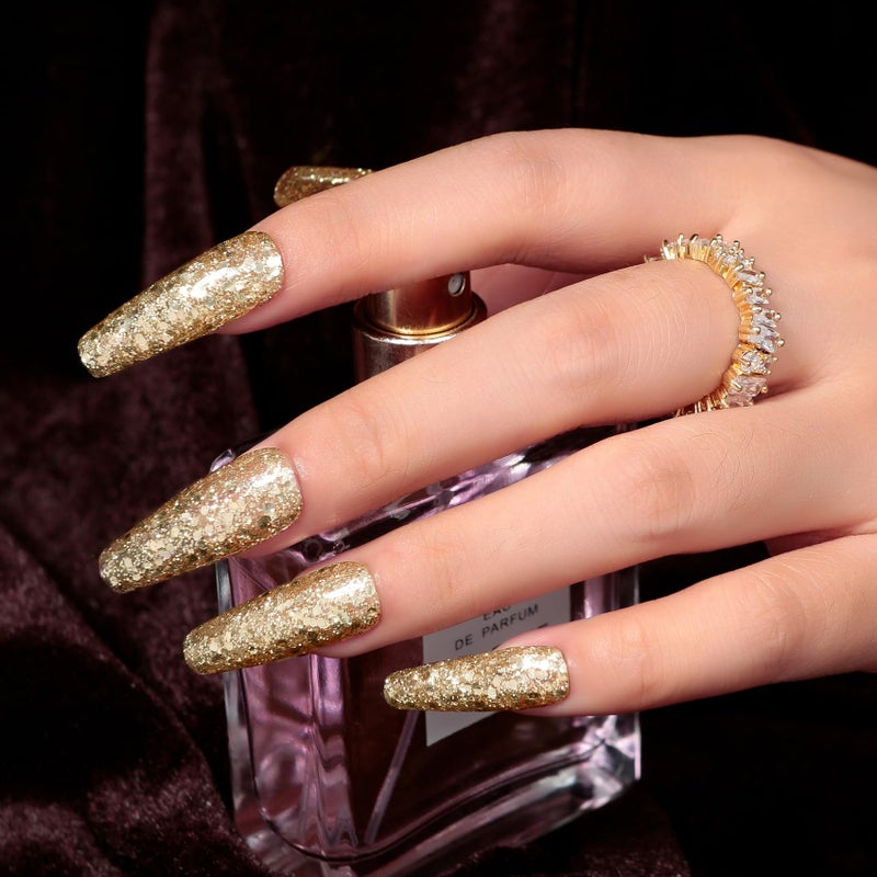 MAYCHAO Gold Glitter Gel Nail Polish, 15ML Diamond Sparkly Shiny Gold Gel Polish UV LED Soak Off Light Cure Nail Varnish for Women Girls Nail Art Starter Manicure Salon DIY at Home, 0.5 OZ - Image 2
